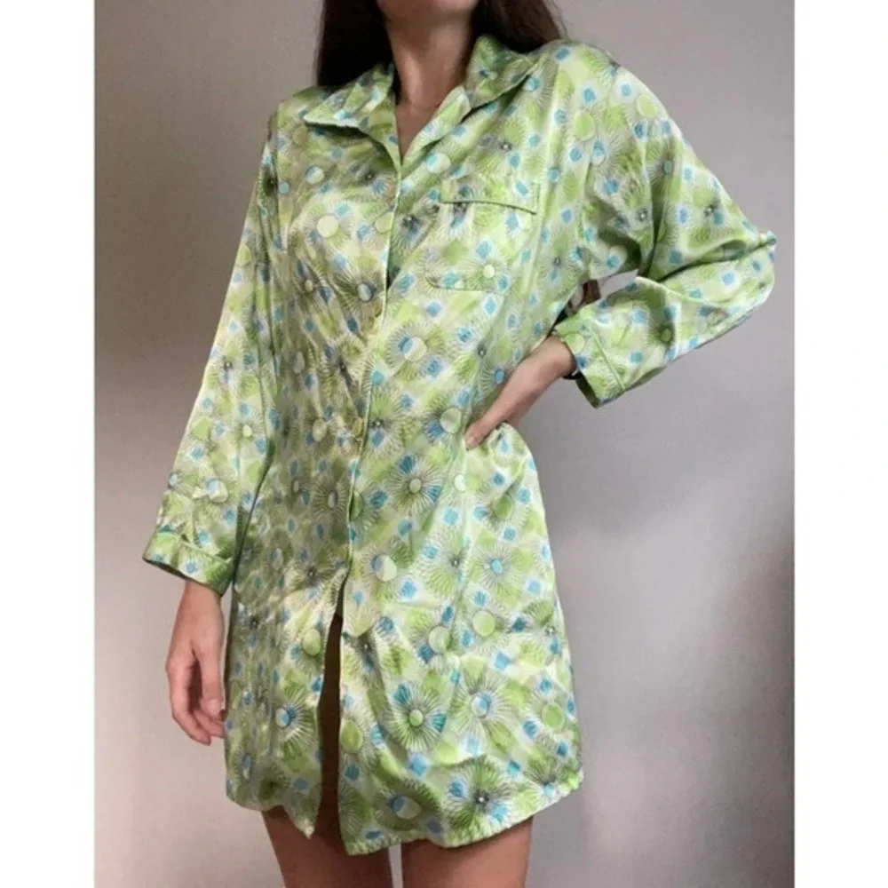 Victoria’s Secret Vintage Satin Green Button Up